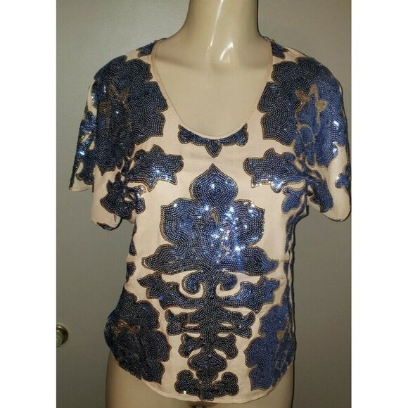 Neiman Marcus for Target Tracy Reese Blouse XS Tan Blue Sequin Light party - Picture 1 of 6